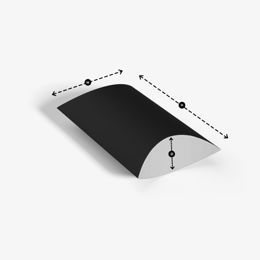 A pillow box with guidelines showing how to determine width, height, and depth.