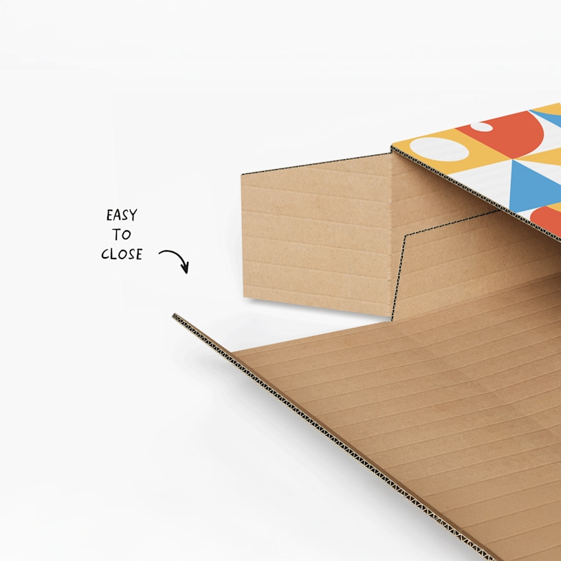  A closeup of a flat shipping box showing how easy it is to close.