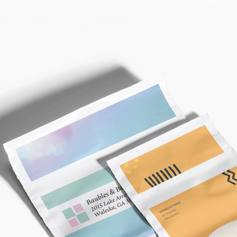 Two Poly Mailers that show off printing on the closure.