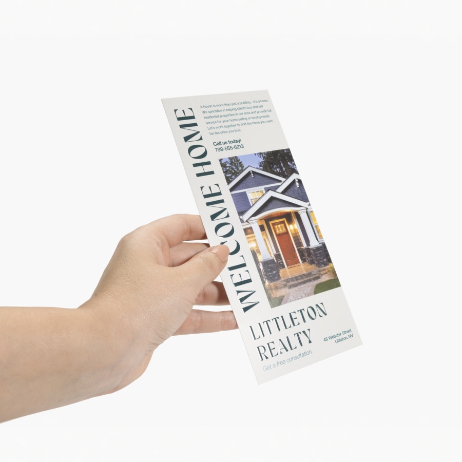 An embossed gloss rack card, promoting a real estate business.