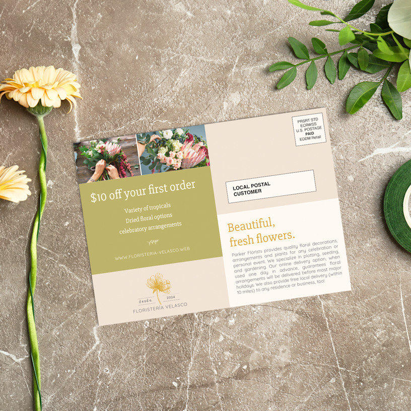 An EDDM postcard advertising a sale at a flower shop.