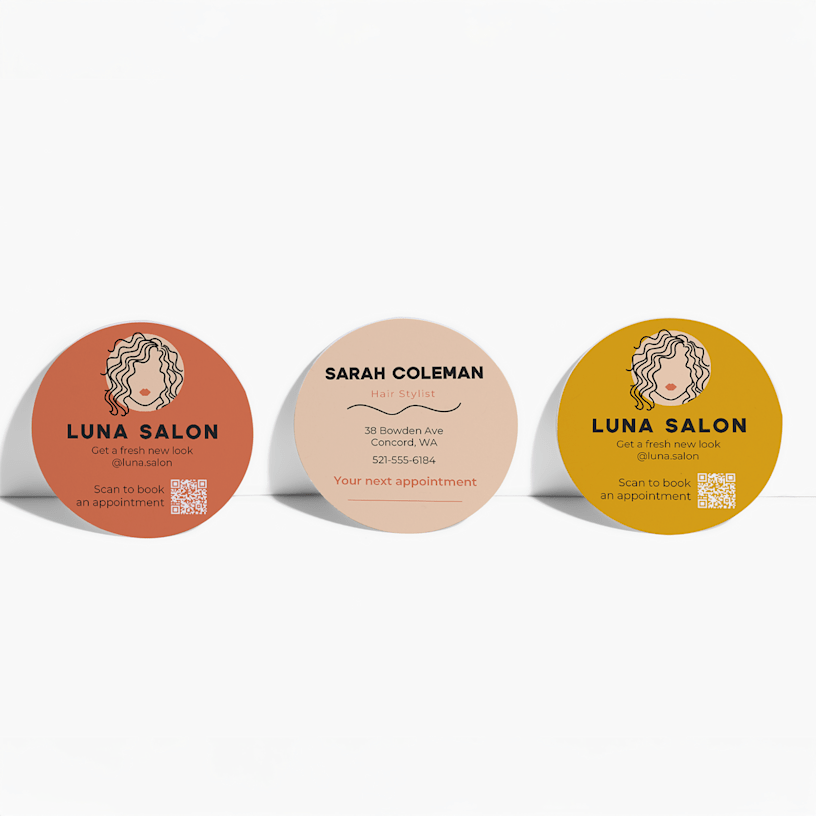 Three circle business cards for a salon.