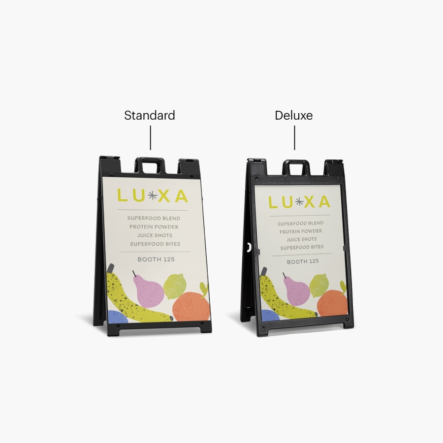 2 black Signicade® signs showcasing our standard and deluxe frame types.