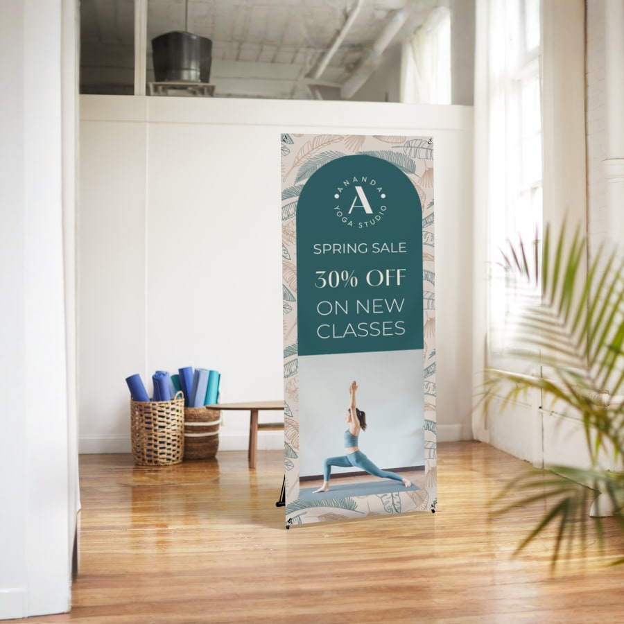  An X-banner promoting a yoga studio.