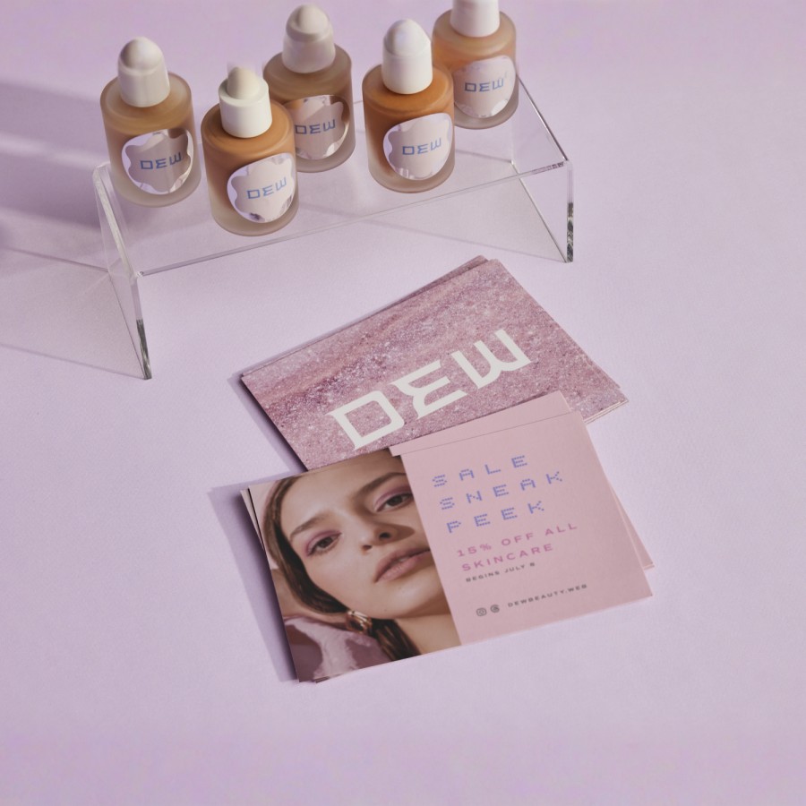 The front and back of a postcard advertising skincare products.