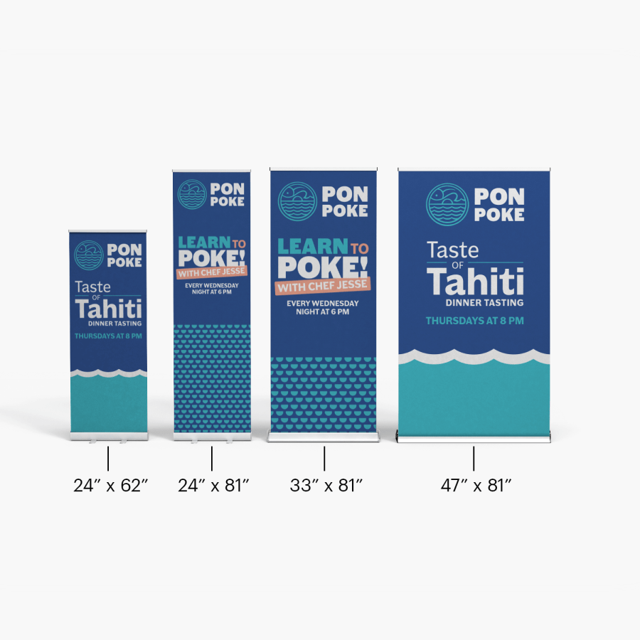 The 4 different retractable banner sizes.