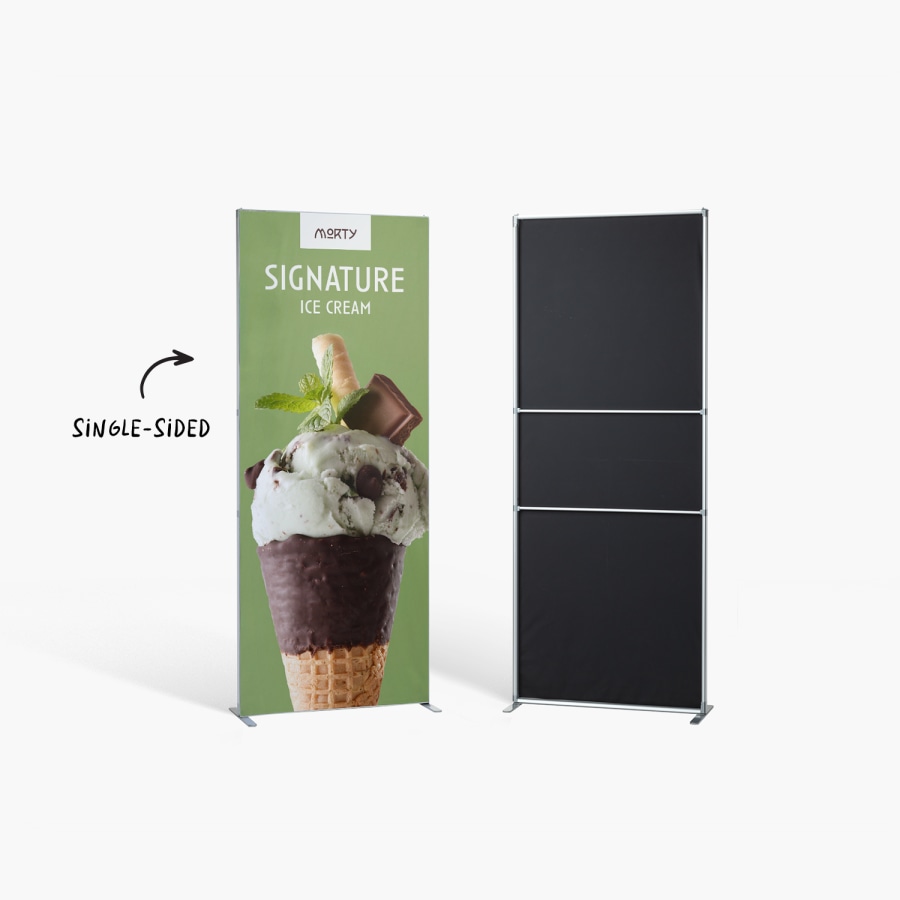 An image showing single-sided printing for SEG fabric stands.