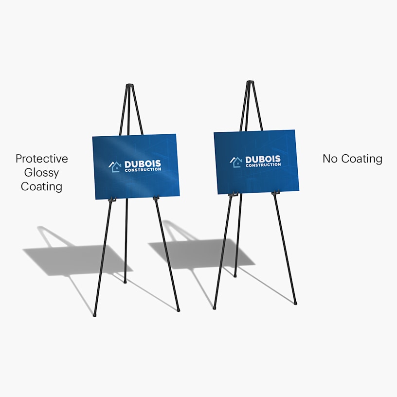 2 foam boards on easels, 1 with gloss coating and 1 without.