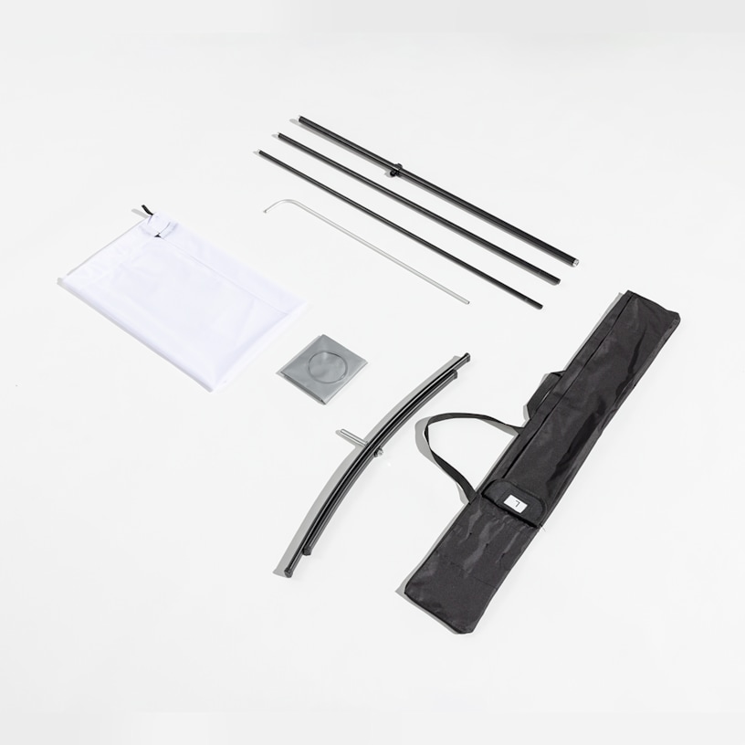 The complete rectangle flag set – flag, pole, ground stake and carrying case. 