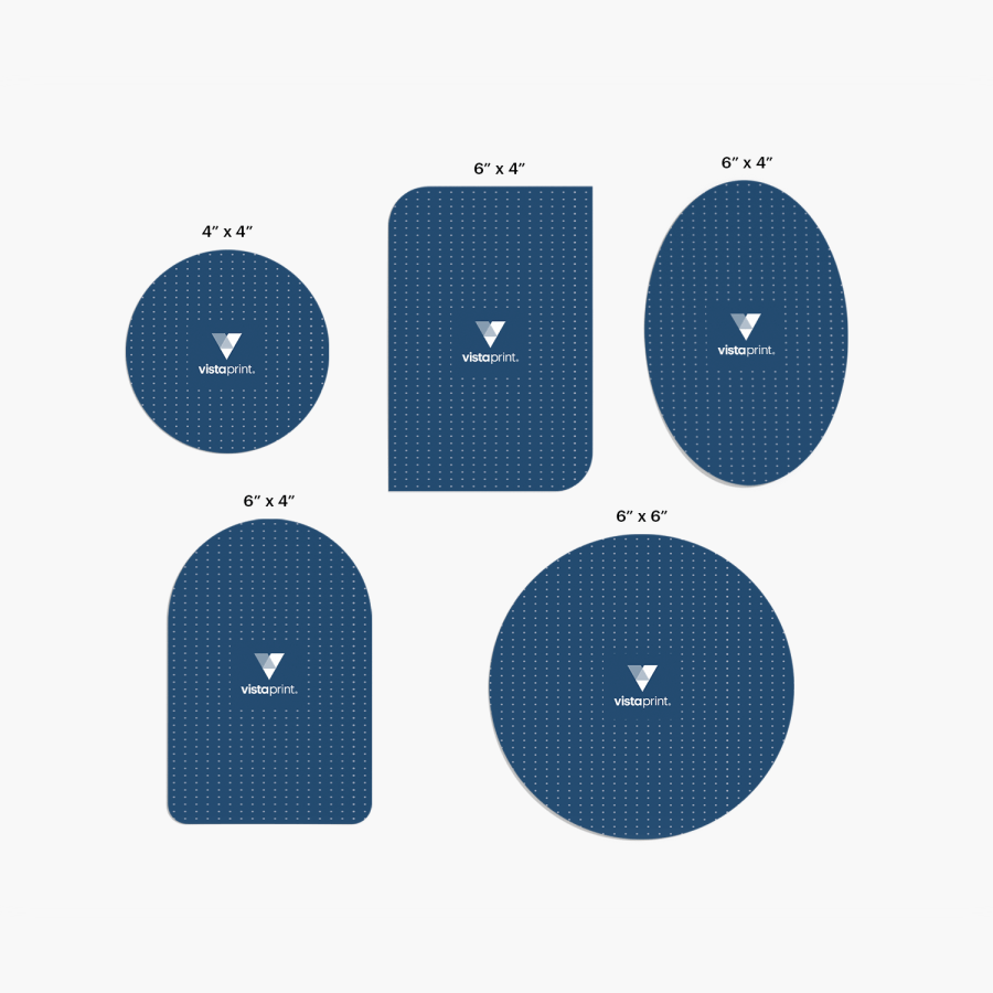 A photo comparing the different sizes and shapes of die-cut postcards we offer.