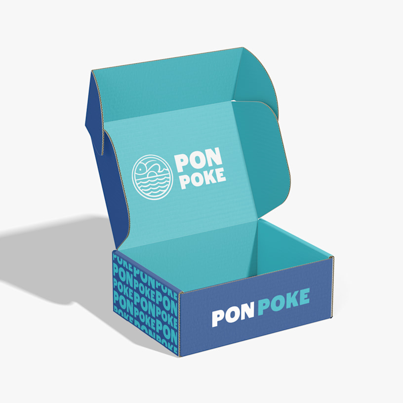  An open full-print mailer box promoting a poke restaurant.