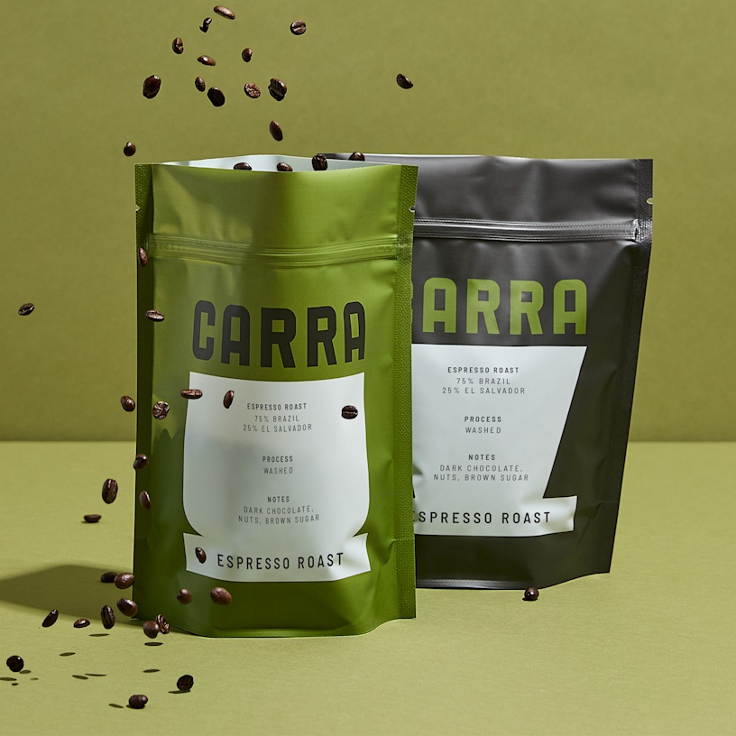 An image showing flat pouch for coffee beans.