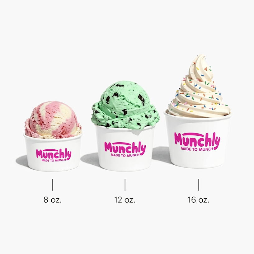 Showcasing a variety of ice cream flavors in our 3 paper cup sizes: 8, 12 and 16 oz.