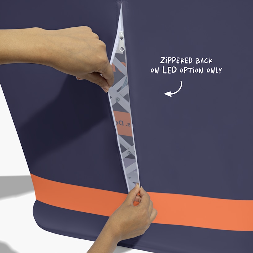 A close up of the zipper back of the bounce-up counter on the LED light option.