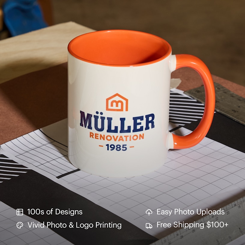 A mug customized for a construction business.  