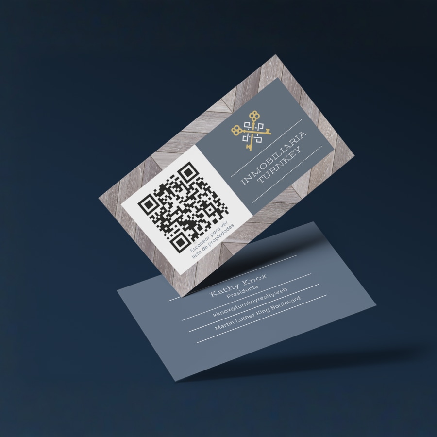 QR code business card for real estate showing front and back