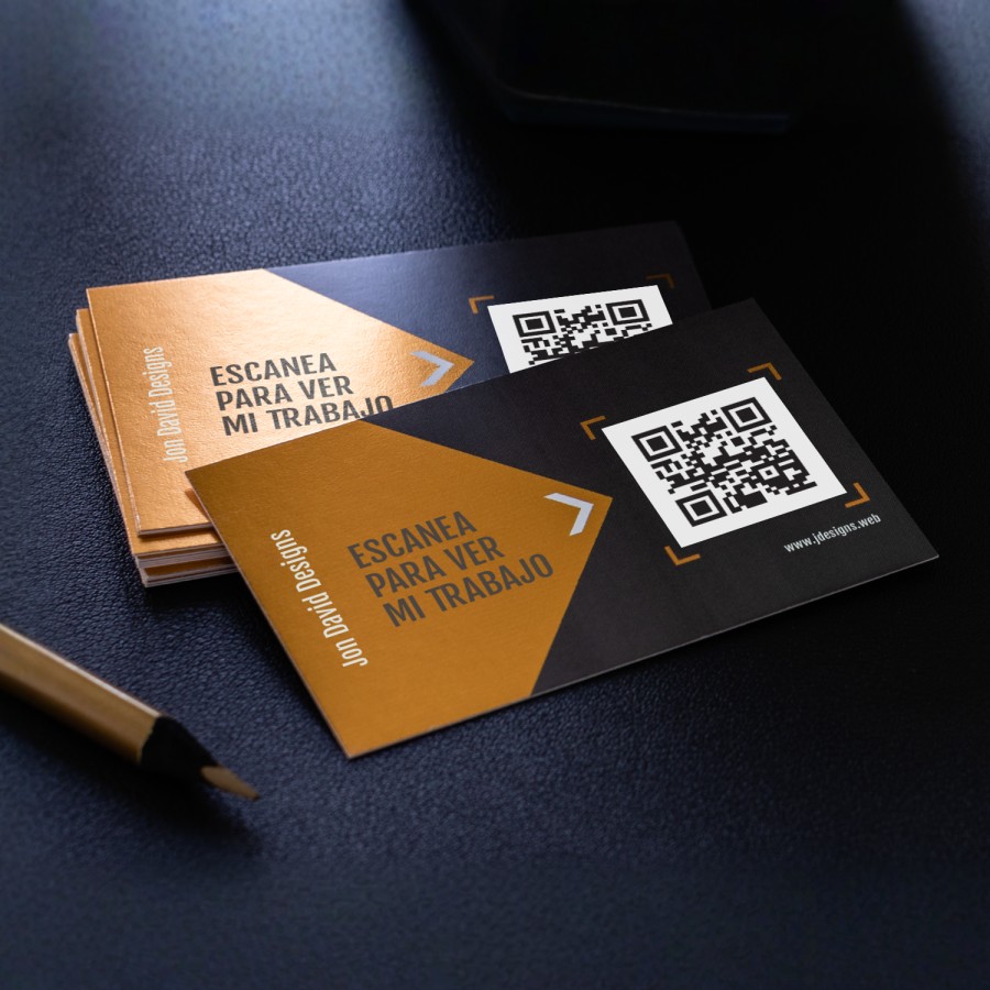 business card with scannable QR code for designer portfolio information