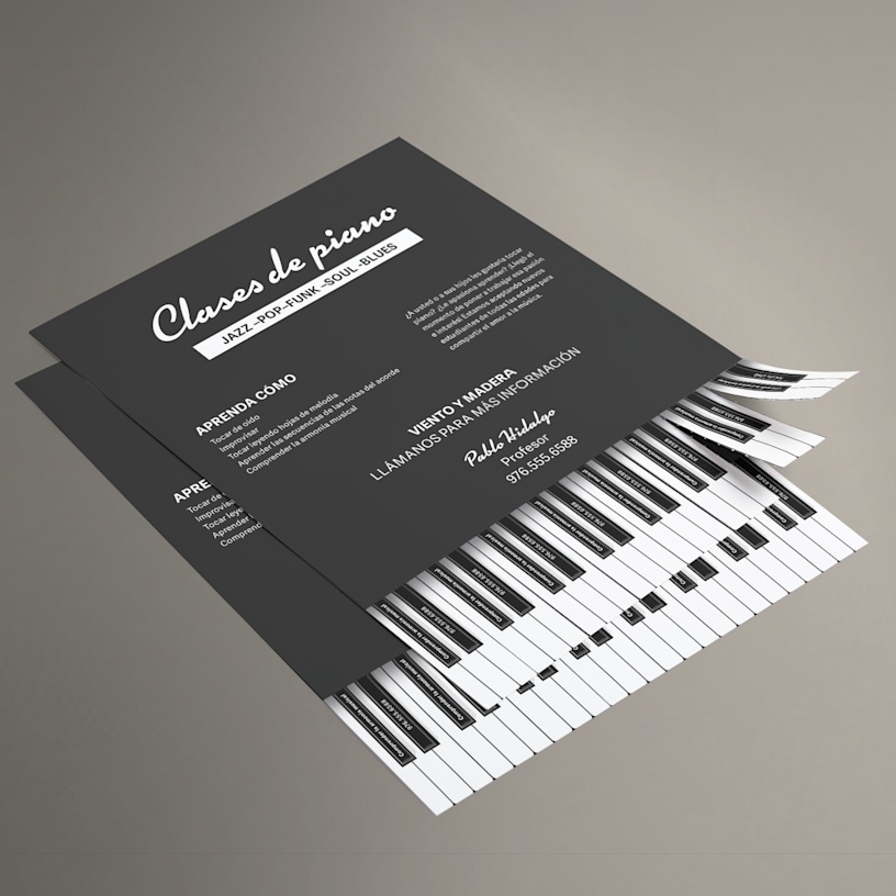 A custom perforated flyer is designed so the perforated tabs resemble piano keys.
