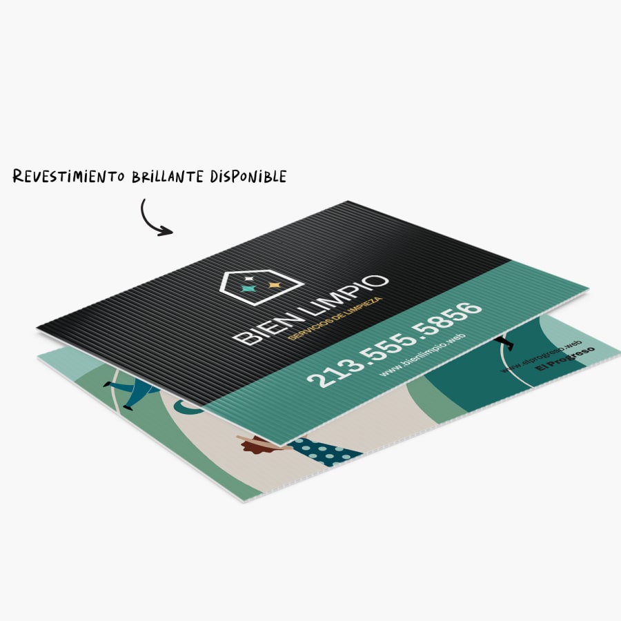 Un cartel para exteriores de una empresa de limpieza con la opción de revestimiento brillante.