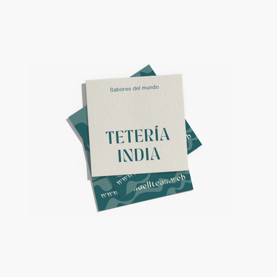 Tarjetas de presentación de algodón cuadradas para una tienda de té.