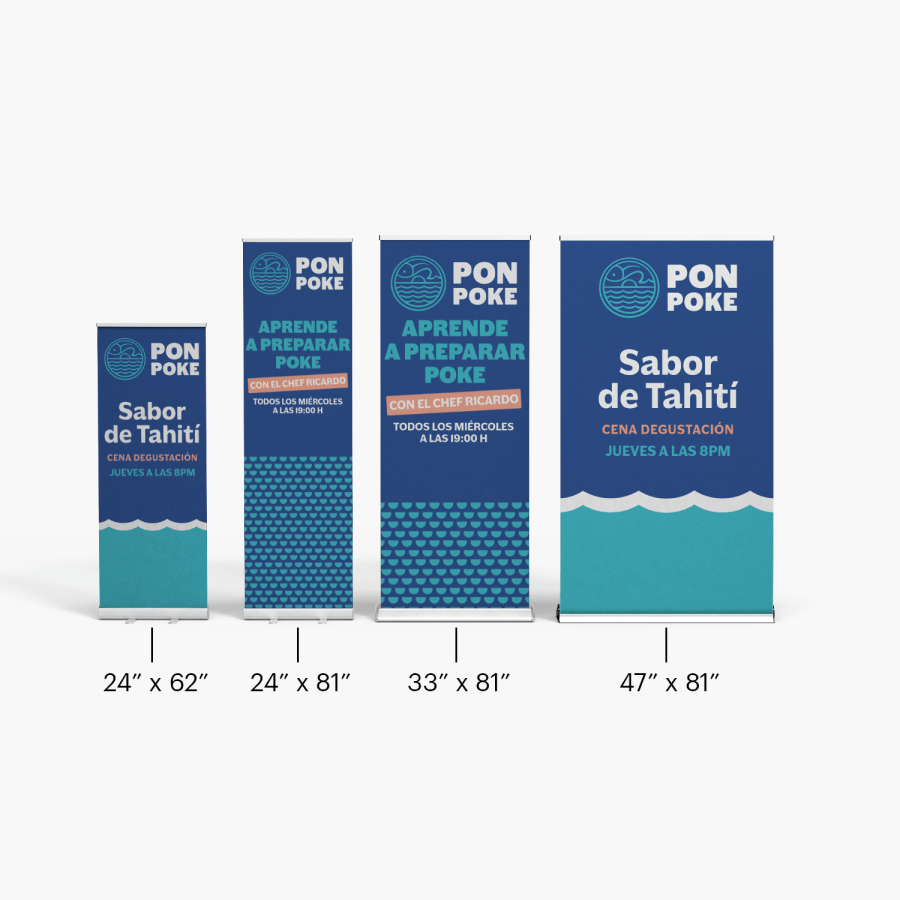 Los 4 tamaños diferentes de lonas retráctiles.