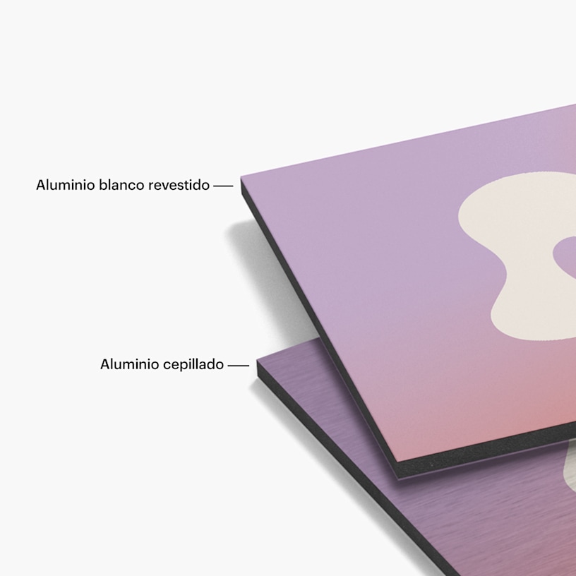 2 carteles de aluminio: 1 con aluminio cepillado y el otro con aluminio blanco revestido. 