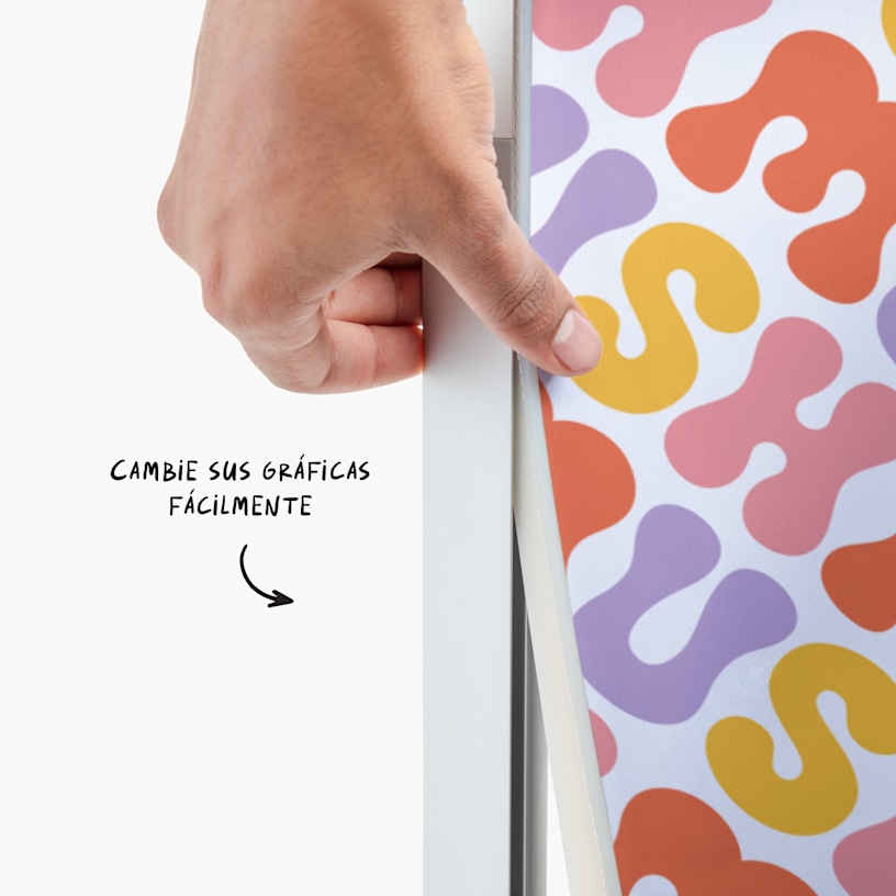 Una imagen muestra lo fácil que es cambiar el gráfico de tela.