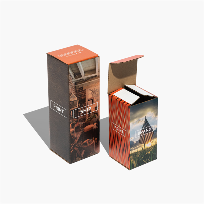 Una caja automontable de tapa a todo color con la imagen de una bandera de EE. UU.