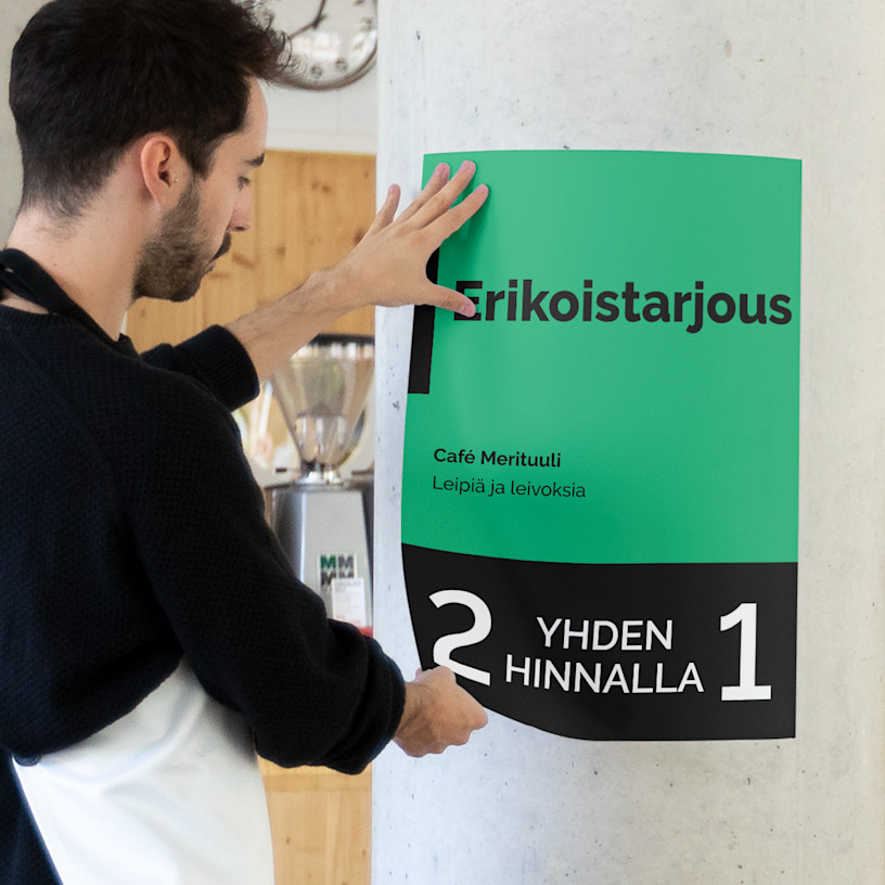 Itseliimautuvien julisteiden painatus FI