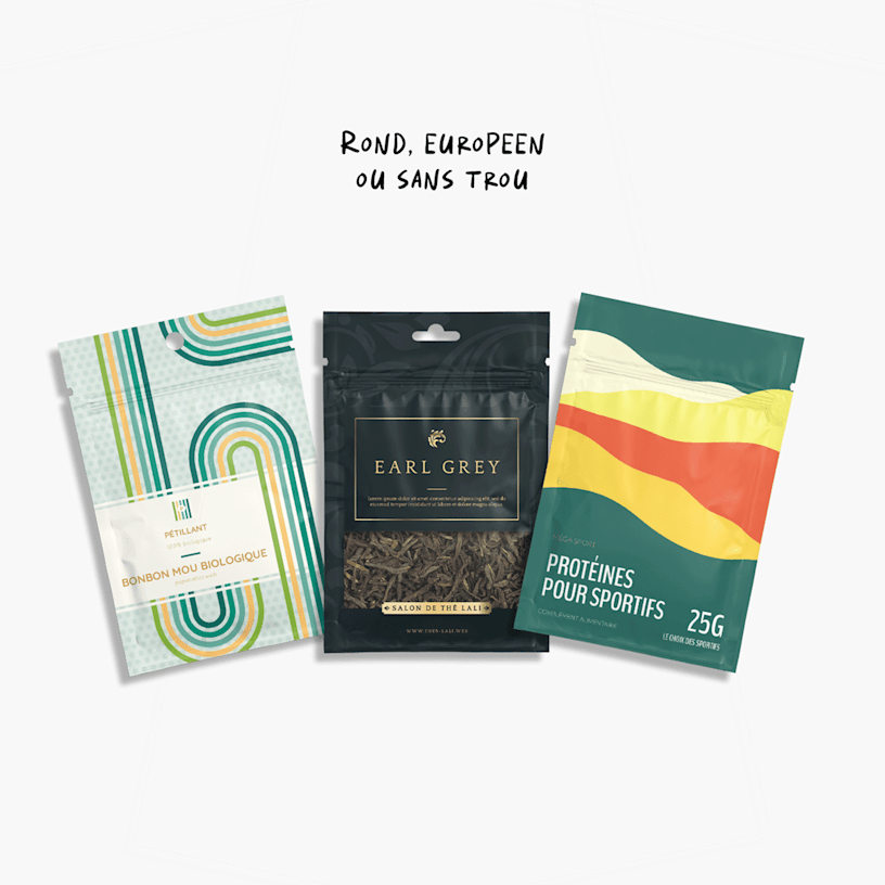 3 pochettes plates : 1 avec un trou de suspension rond, 1 avec un trou de suspension européen et 1 sans trou.