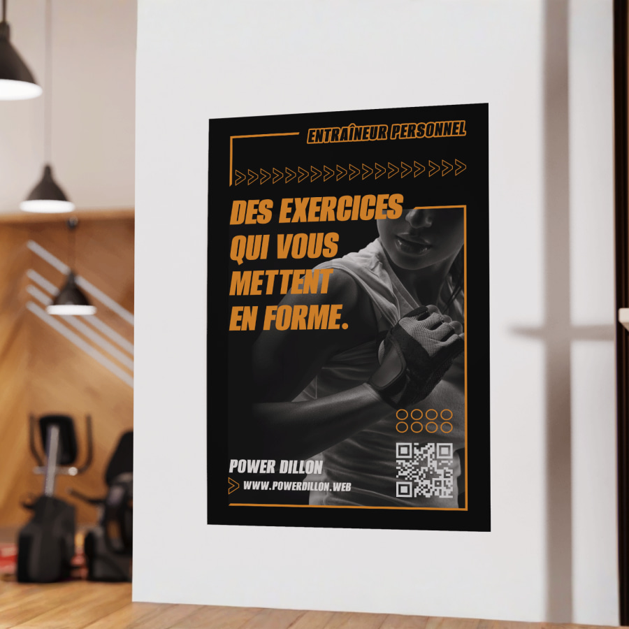 Une affiche faisant la promotion d’un essai gratuit pour un cours d’entraînement.