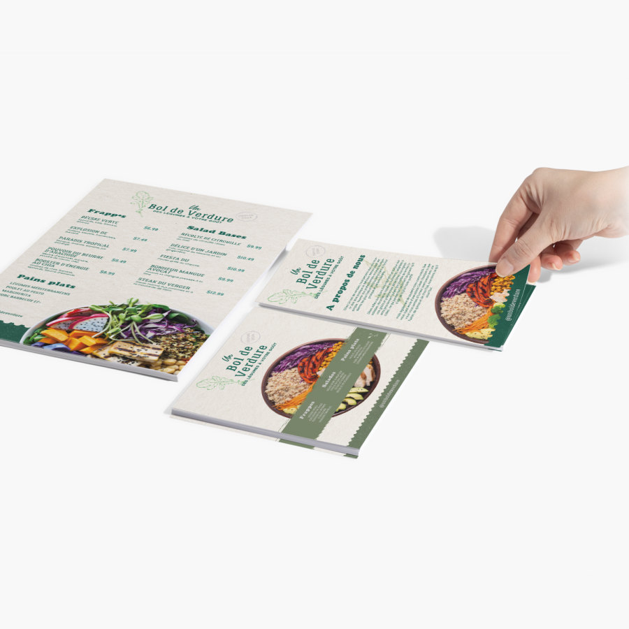 Plusieurs formats de prospectus faisant la promotion d'un restaurant