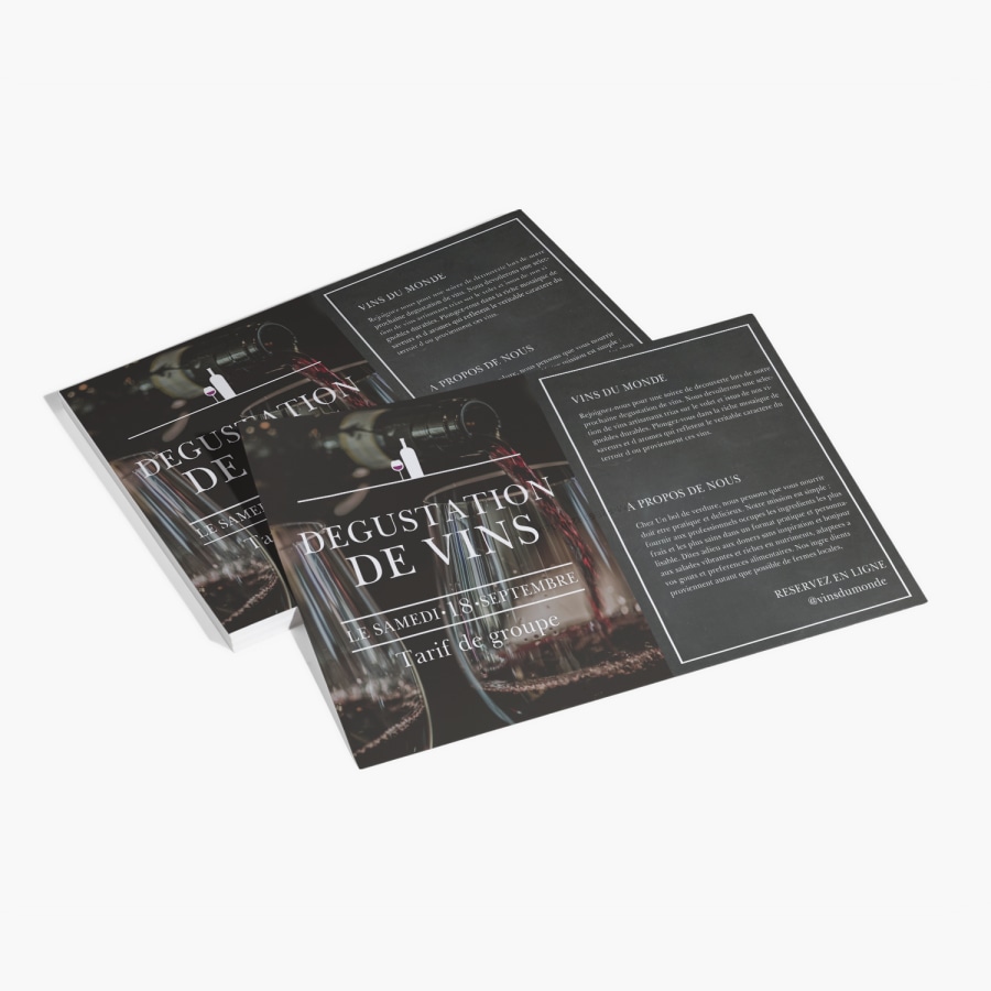 Prospectus horizontaux faisant la promotion d'une dégustation de vin