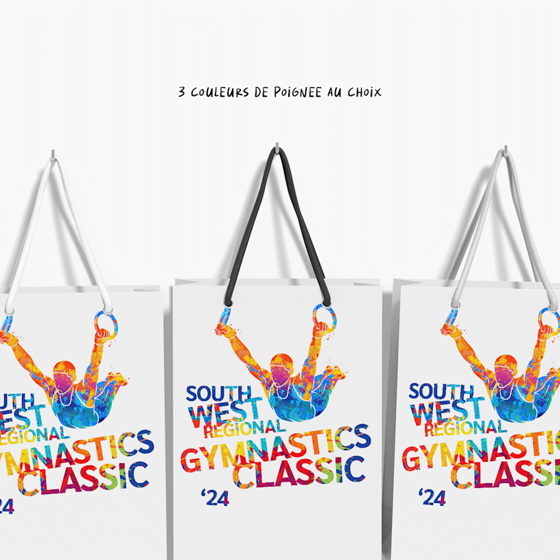 3 sacs montrant les options de couleur de poignée : blanc, noir et argent.