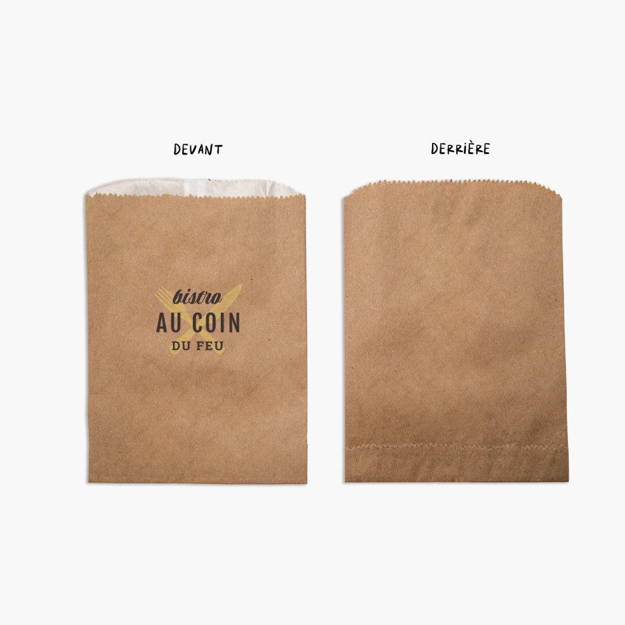 Devant et dos d’un sachet de friandises créé pour un bistrot.