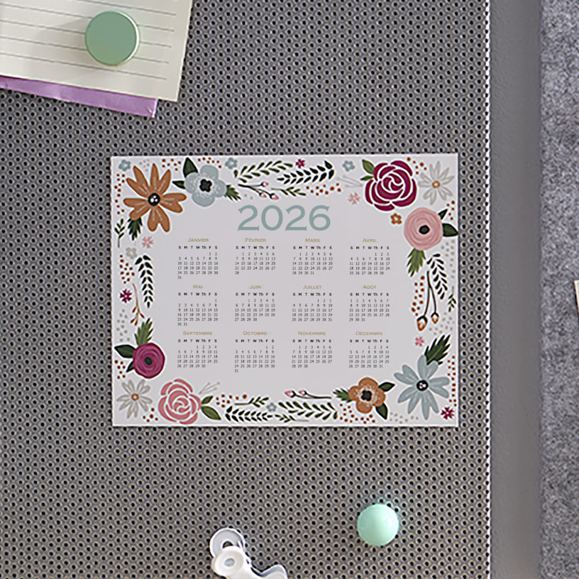 calendrier magnétique motif floral 