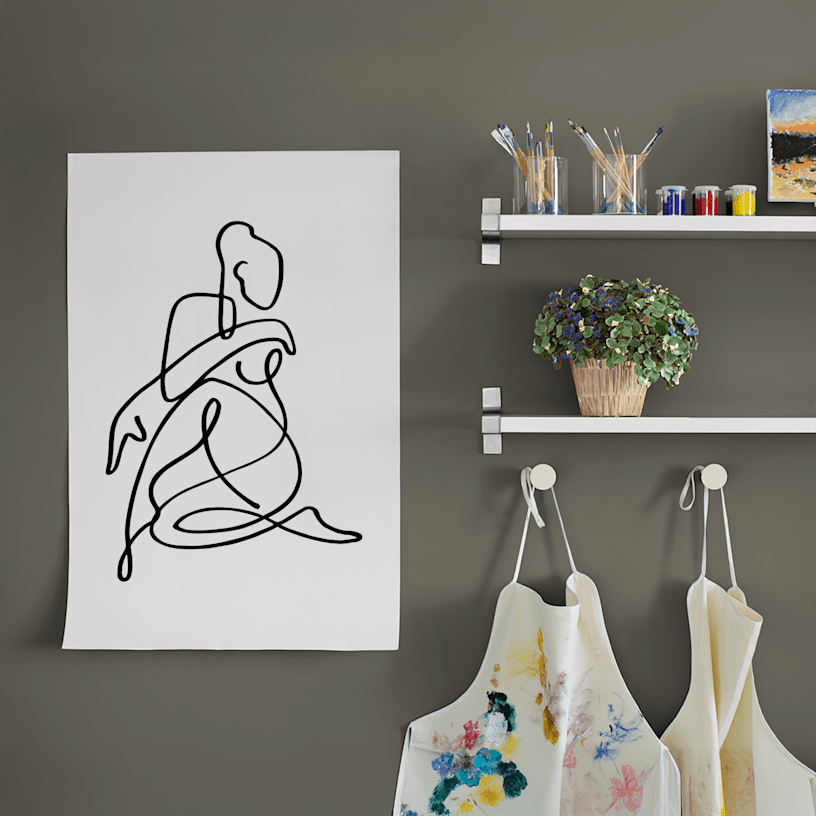 Une affiche murale imprimée avec une illustration qui décore une pièce dédiée à la création manuelle. 