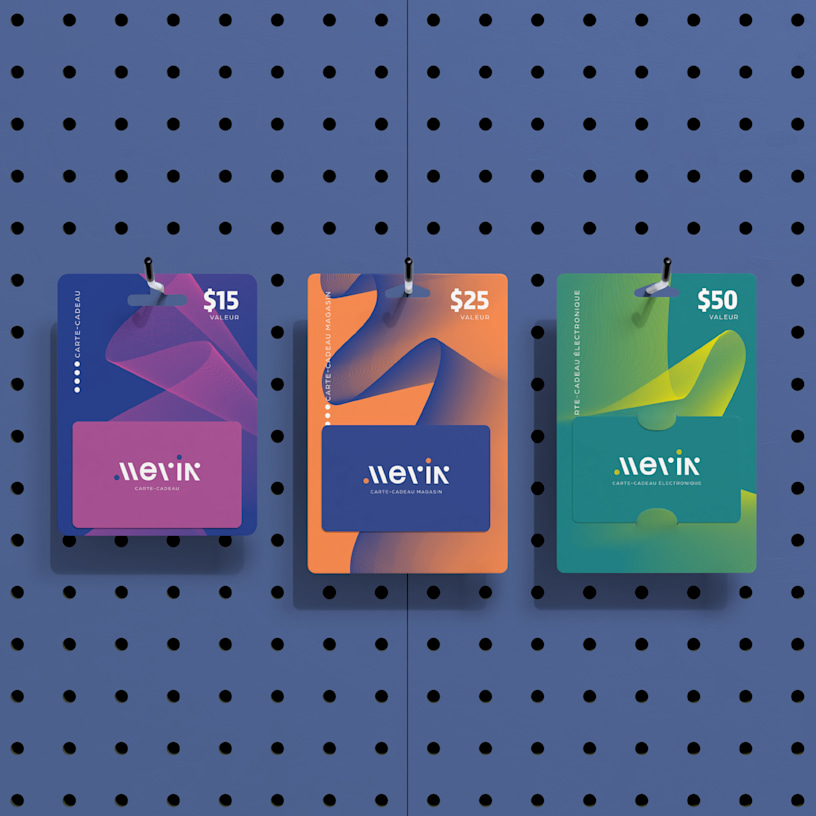 Trois porte-cartes-cadeaux colorés dans les trois styles disponibles. 