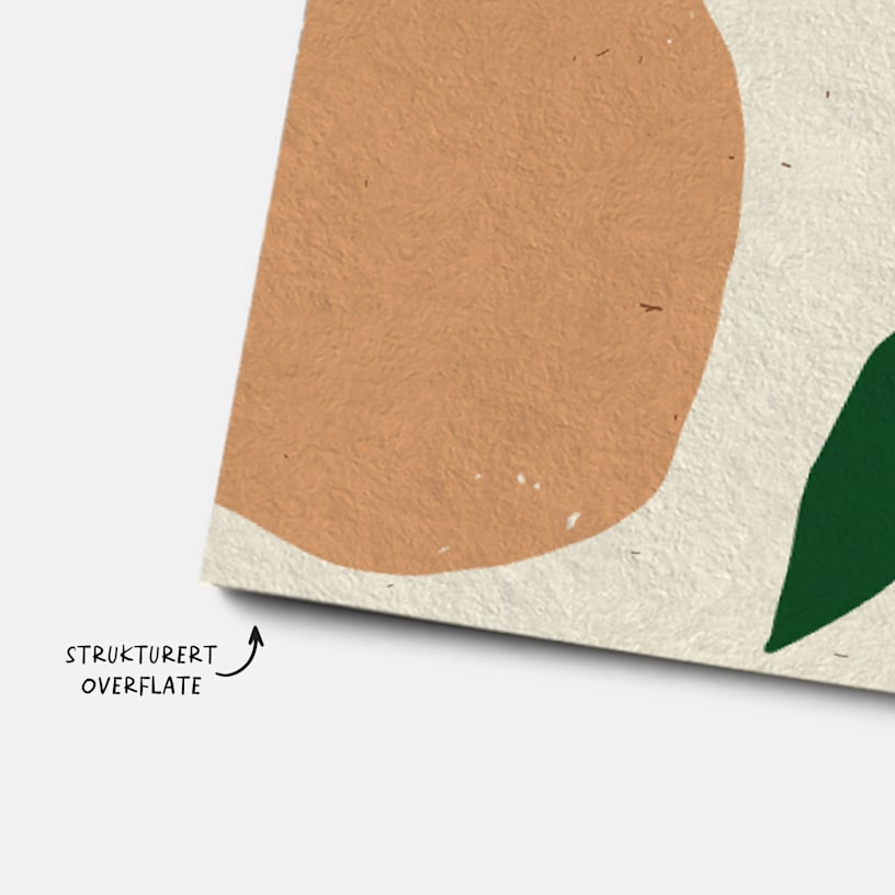 Et nærbilde av et visittkort av hamp med en merknad som understreker at det har en strukturert overflate.