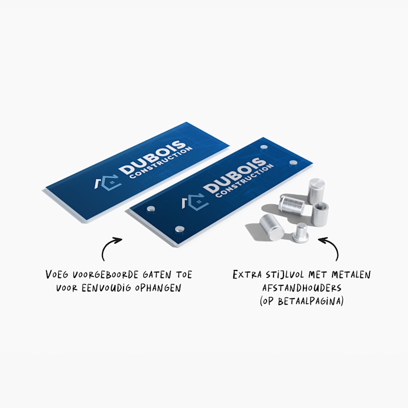 verschil tussen bedrijfsbord van acryl met en zonder metalen afstandhouders 