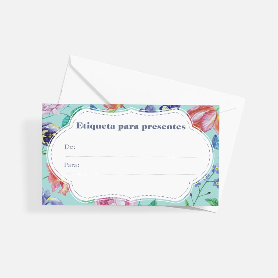 Uma etiqueta para presente impressa com design floral. 