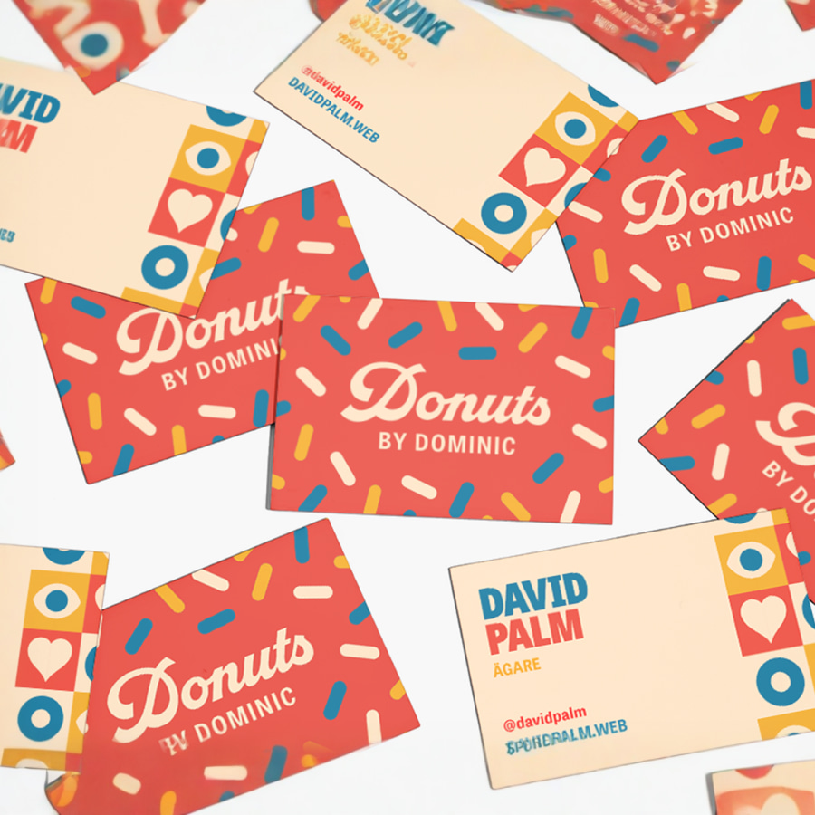 Designer för framsida och baksida av visitkort multilager för ett donutbageri.