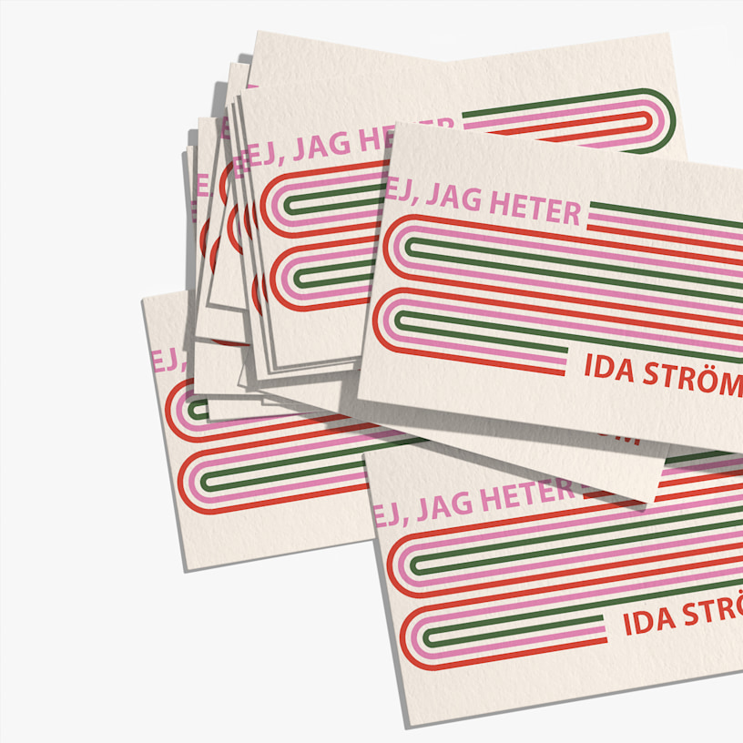 Visitkort i bomull för en person som heter Jo Miller.