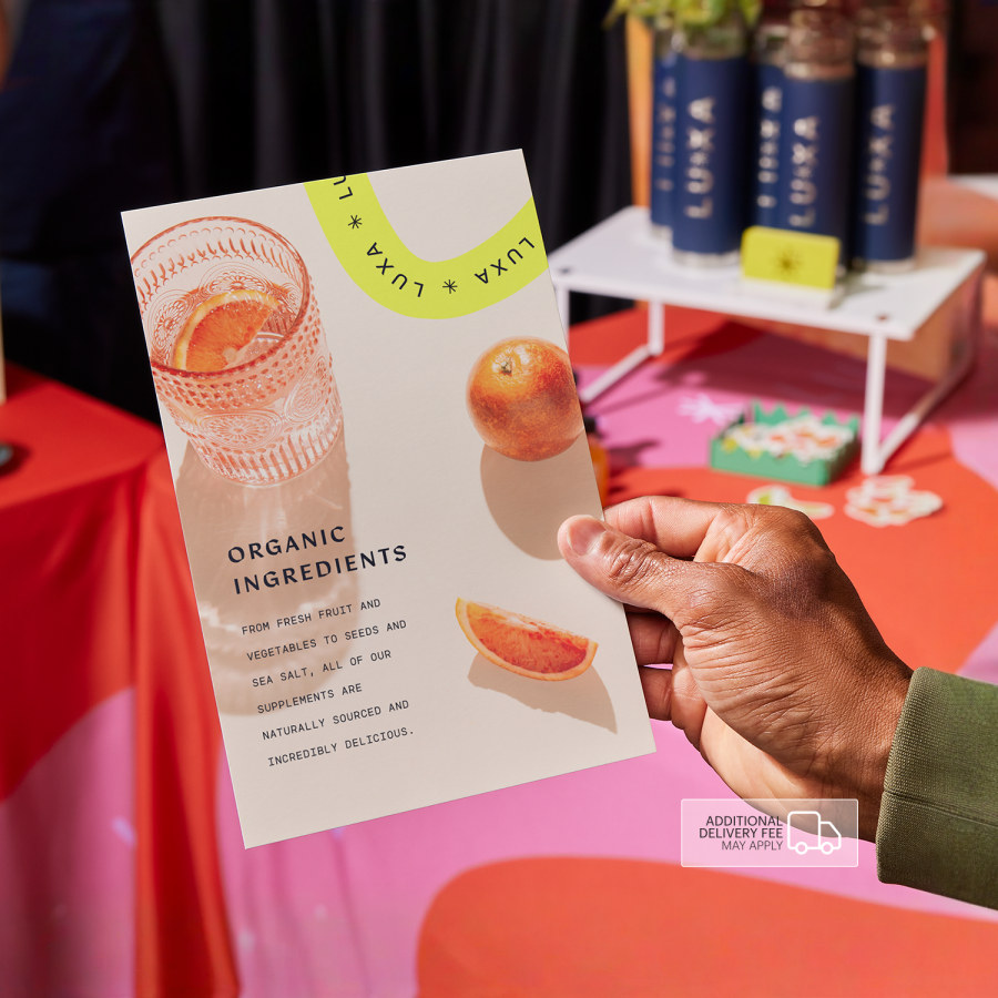A flat flyer promoting a wellness brand, taken from a stall.