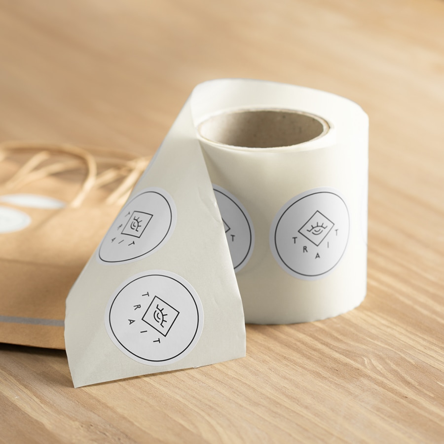 printed labels on a roll