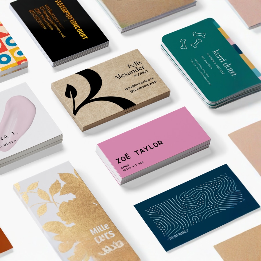 A business card promoting a jewellery store, doubling as a display card for earrings.