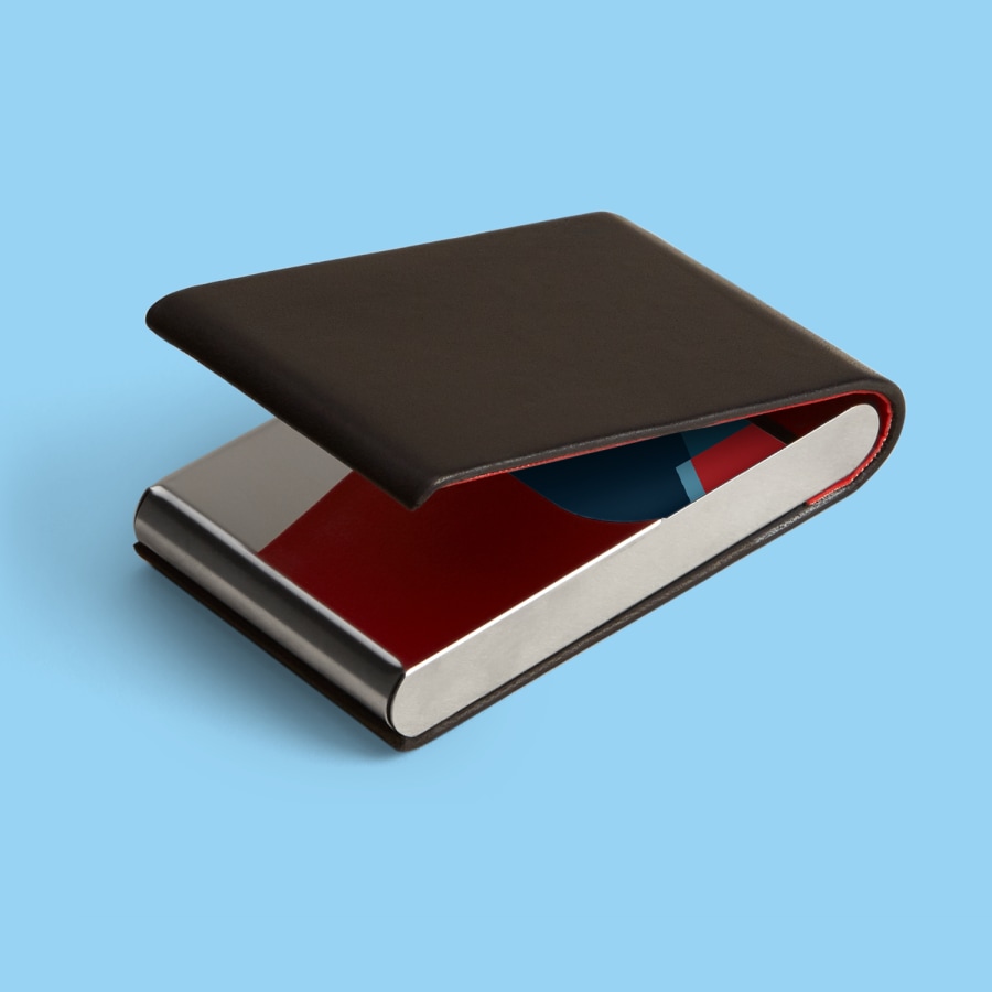 Black leather business card holder