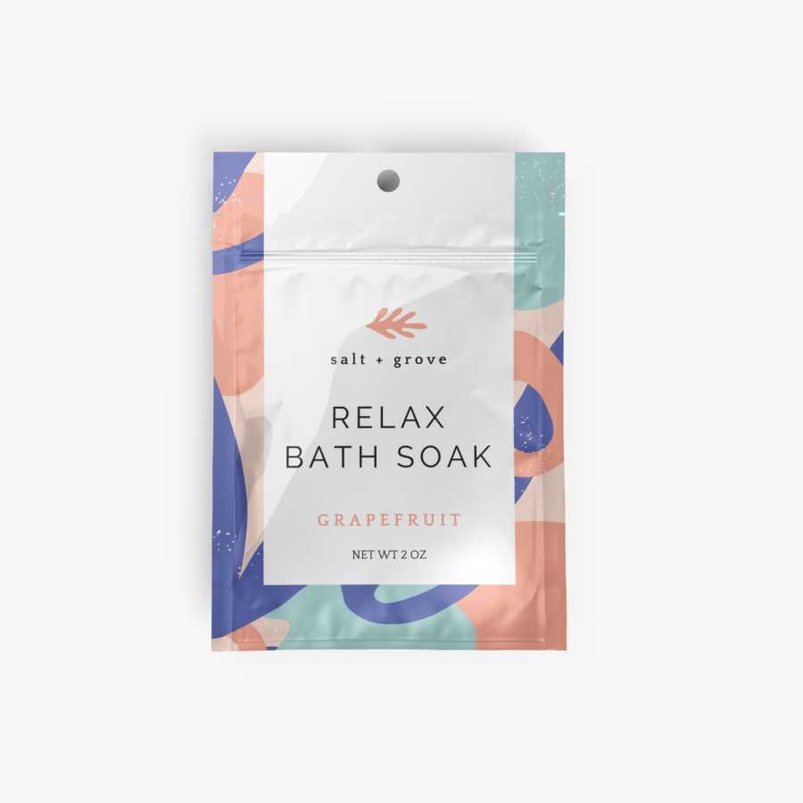 An image of grapefruit bath soak salts in a stand-up pouch.