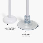 One plastic tabletop base and one suction cup base for photo balloons, with notes specifying what size balloons can be used with each. 