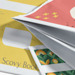 A pile of Poly Mailers promoting different businesses with a focus on the bottom gusset option.